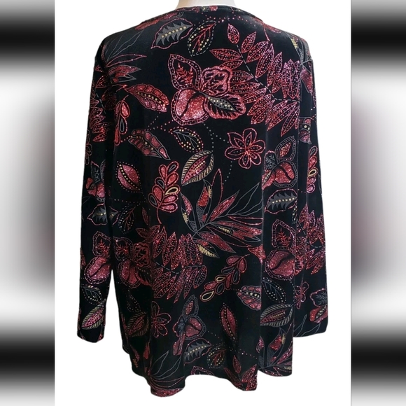 Elementz Woman Black Floral Glitter Print  Velour Jacket Size 3X Fairy Holiday - Picture 3 of 12